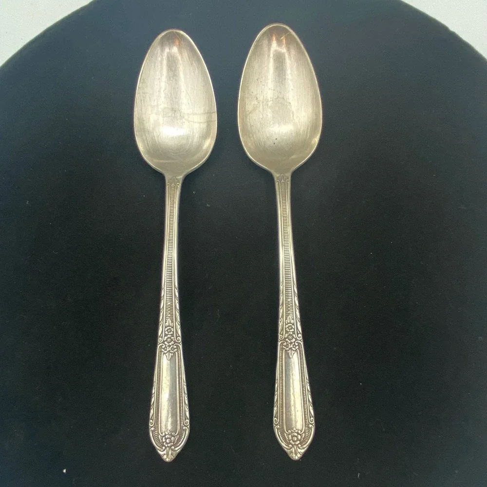 William Rogers IS Gardenia Silverplate Spoons Set of 2 Floral Art Deco 6